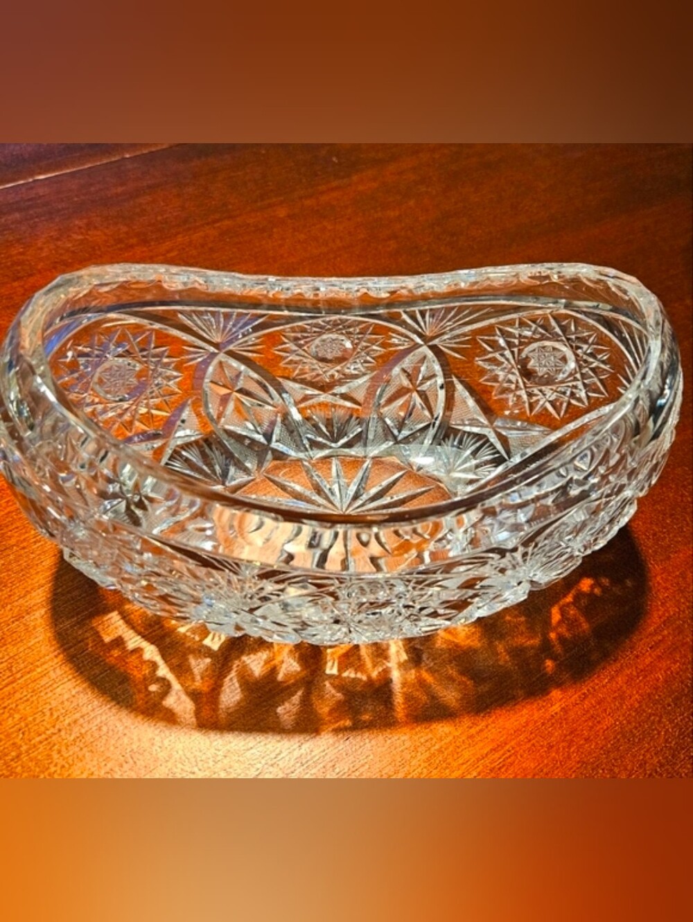 Crystal Hobstar Canoe Shaped Large Vintage Candy Dish Bowl